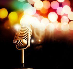 Microphone in front of bright lights